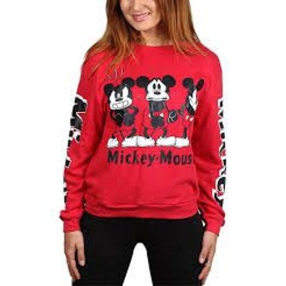 Disney Mickey Mouse Red Sweatshirt Long Sleeve Graphic Print Crewneck - size M - Picture 5 of 5